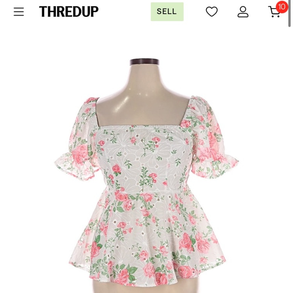 Source Unknown White Floral Square-Neck Peplum Top with Pink Roses